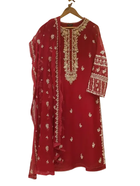ORIGINAL AGHA NOOR TWO PIECE 100% PURE CHIFFON HEAVILY EMBROIDERED SHIRT ALONG WITH DUPATTA